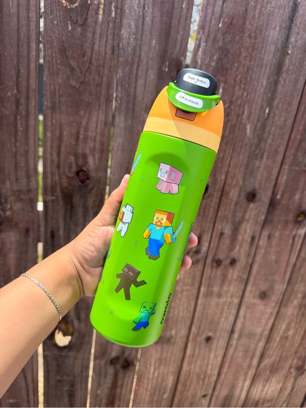 Green Minecraft Kids Water Bottle - Insulated Flip-Top
